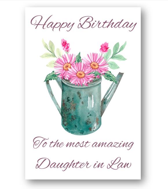 Second Ave Daughter in Law Water Can Pink Flowers Cute Happy Birthday Card Greetings Card For Her