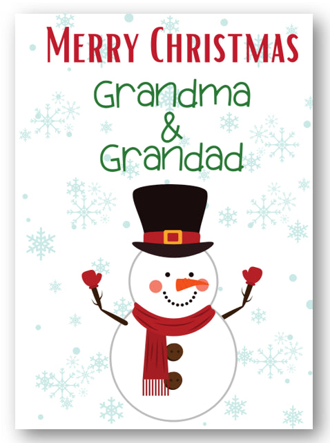 Second Ave Grandma & Grandad Snowman Children's Kids Christmas Xmas Holiday Festive Greetings Card