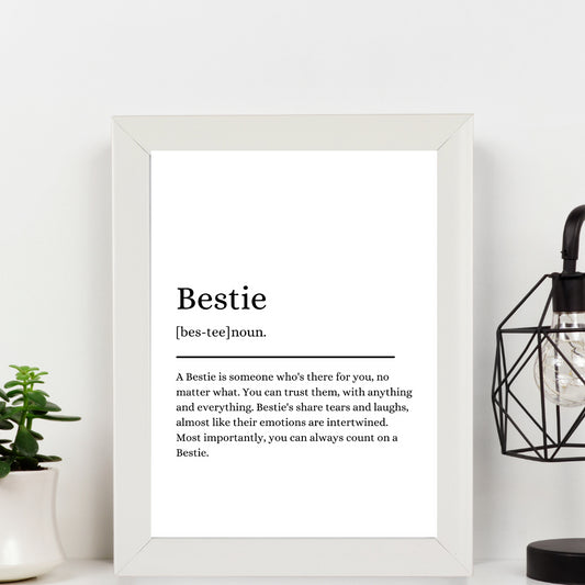 Second Ave White Framed A5 Bestie Definition Quote Word Wall Art Print Birthday Gift Home Decor