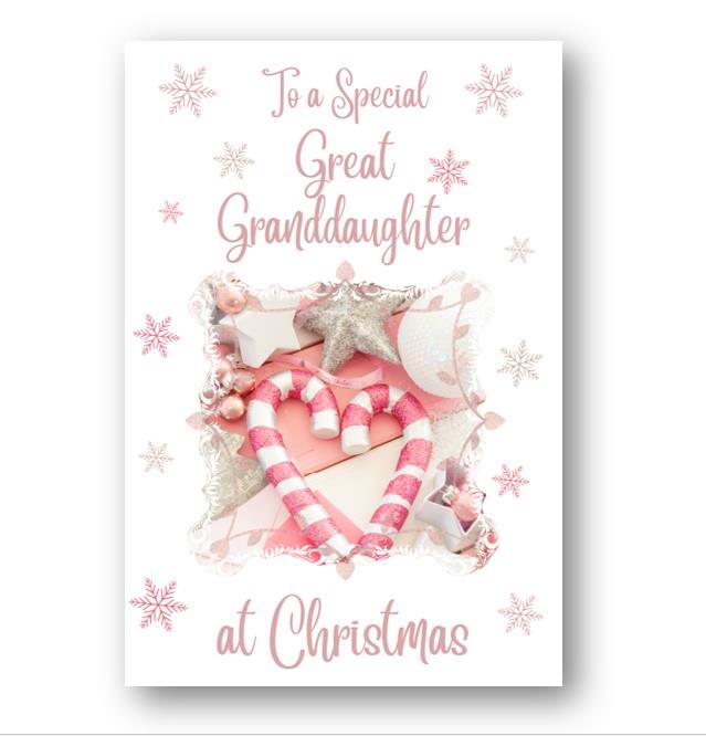 Second Ave Great Granddaughter Christmas Pink Heart Xmas Holiday Festive Greetings Card