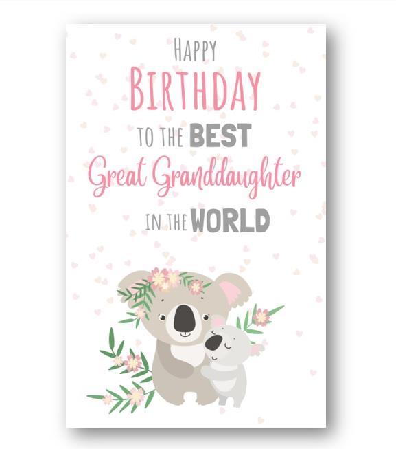 Second Ave Best Great Granddaughter In The World Cute Koala Happy Birthday Card Greetings Card For Her