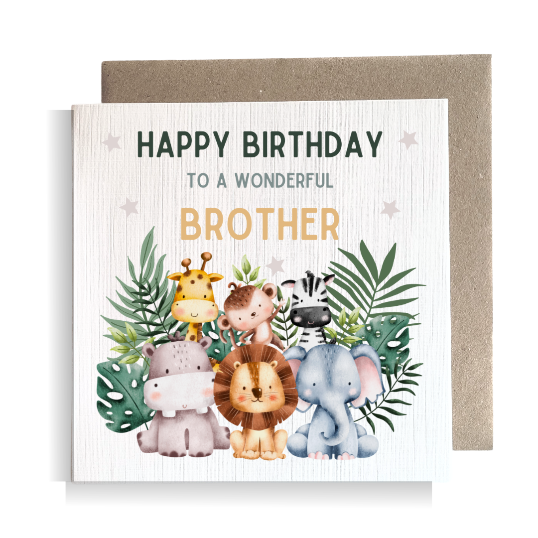 Second Ave Brother Children's Kids Baby Safari Square Card For Boy Birthday