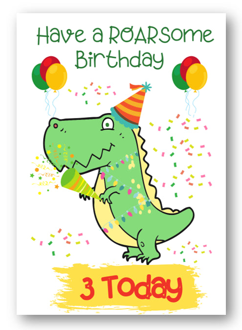 Second Ave Age 3 Children's Kids Dinosaur 3rd Birthday Card Greetings Card