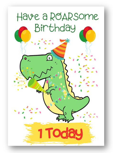 Second Ave Age 1 Children's Kids Dinosaur 1st Birthday Card Greetings Card