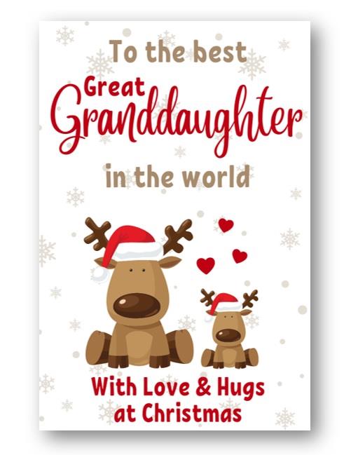 Second Ave Best Great Granddaughter Reindeer Children's Kids Christmas Xmas Holiday Festive Greetings Card