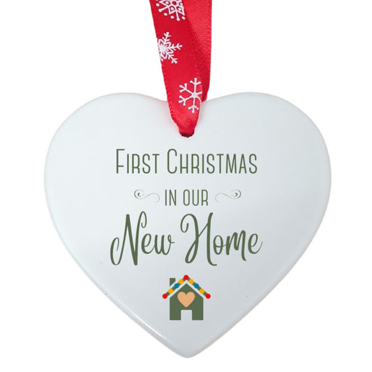 Second Ave First Christmas in Our New Home White Ceramic Hanging Heart Christmas Xmas Tree Decoration Bauble