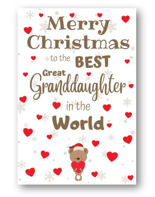 Second Ave Best Great Granddaughter Bear Children's Kids Christmas Xmas Holiday Festive Greetings Card