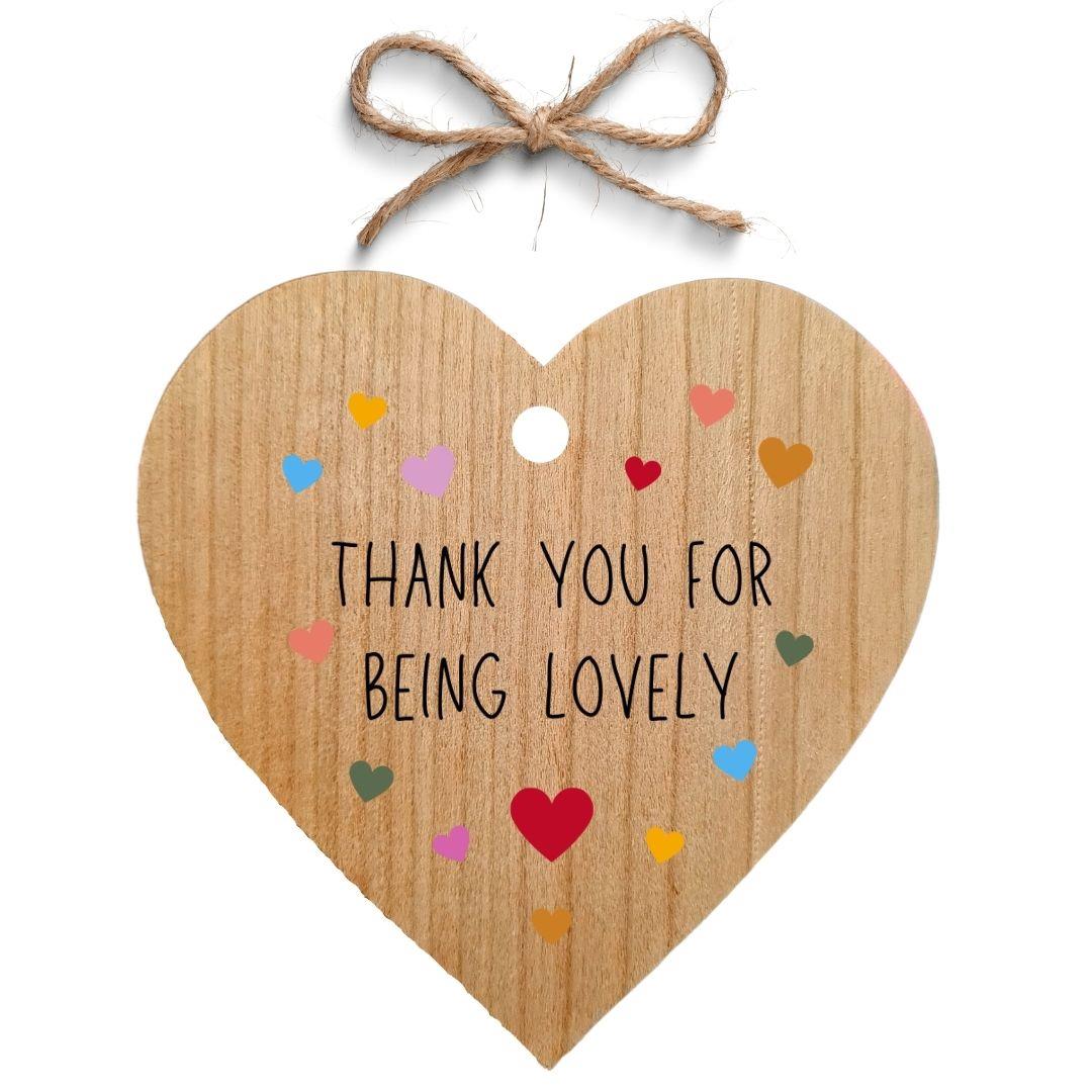 Second Ave Thank You For Being Lovely Cherry Wood Hanging Friendship Heart Gift Plaque