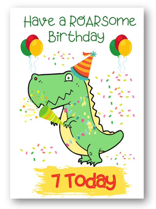 Second Ave Age 7 Children's Kids Dinosaur 7th Birthday Card Greetings Card