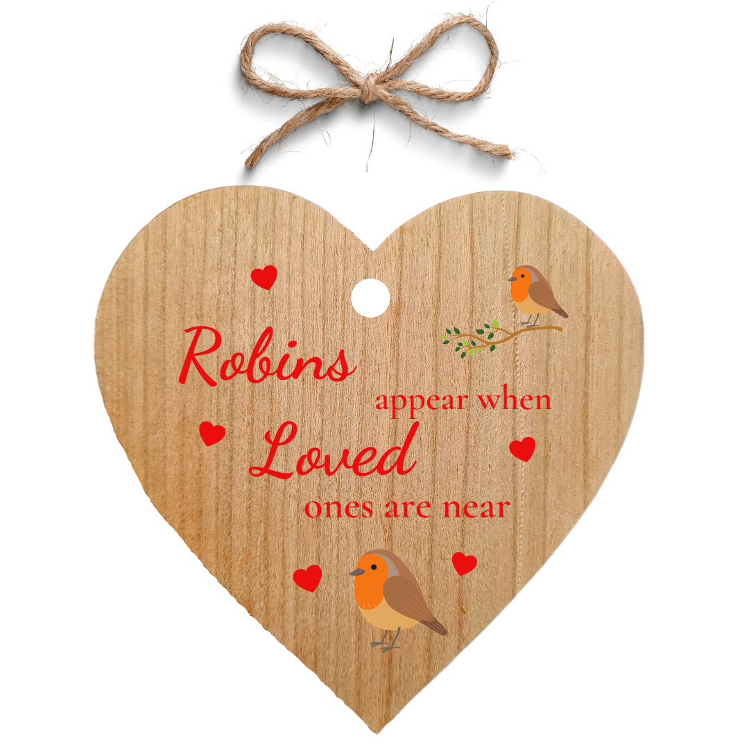 Second Ave Robins Appear When Loved Ones are Near Cherry Wood Hanging Heart Christmas Xmas Tree Decoration Bauble