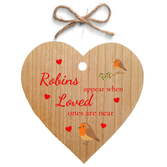 Second Ave Robins Appear When Loved Ones are Near Cherry Wood Hanging Heart Christmas Xmas Tree Decoration Bauble