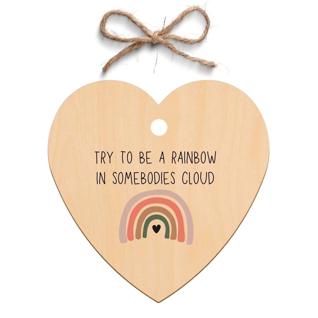 Second Ave Rainbow In Somebodies Cloud Wooden Hanging Heart Gift Friendship Plaque