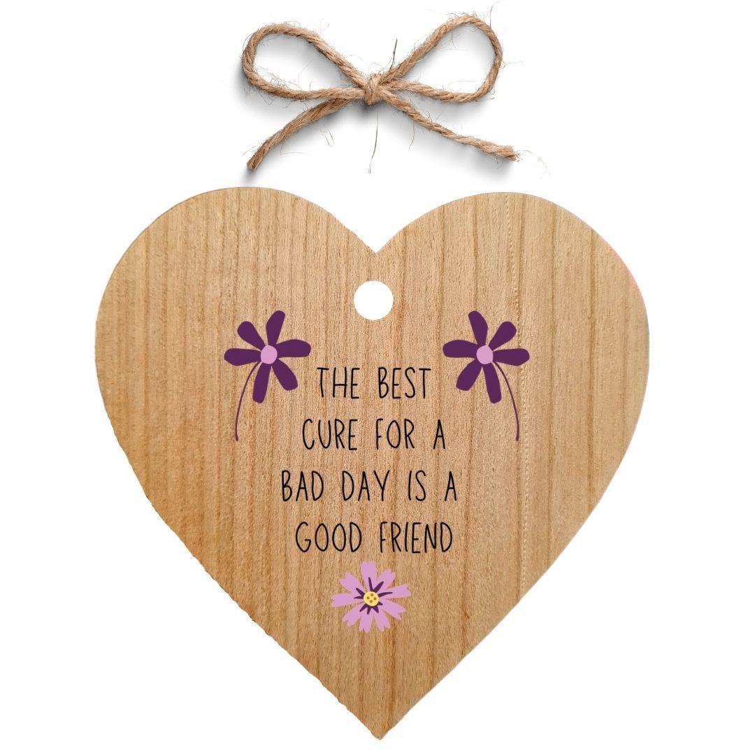 Second Ave Best Cure For A Bad Day Friend Cherry Wood Hanging Heart Gift Friendship Plaque