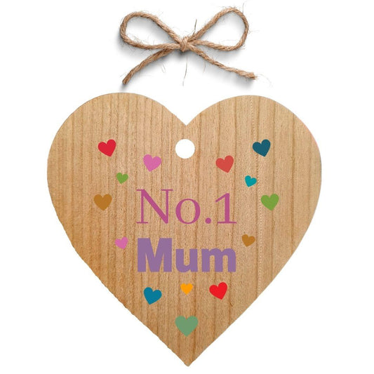 Second Ave No1 Mum Wooden Cherry Wood Hanging Heart Gift Plaque Mothers Day Birthday Christmas Gift