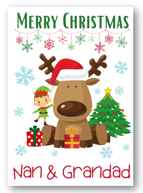 Second Ave Nan & Grandad Reindeer Elf Children's Kids Christmas Xmas Holiday Festive Greetings Card