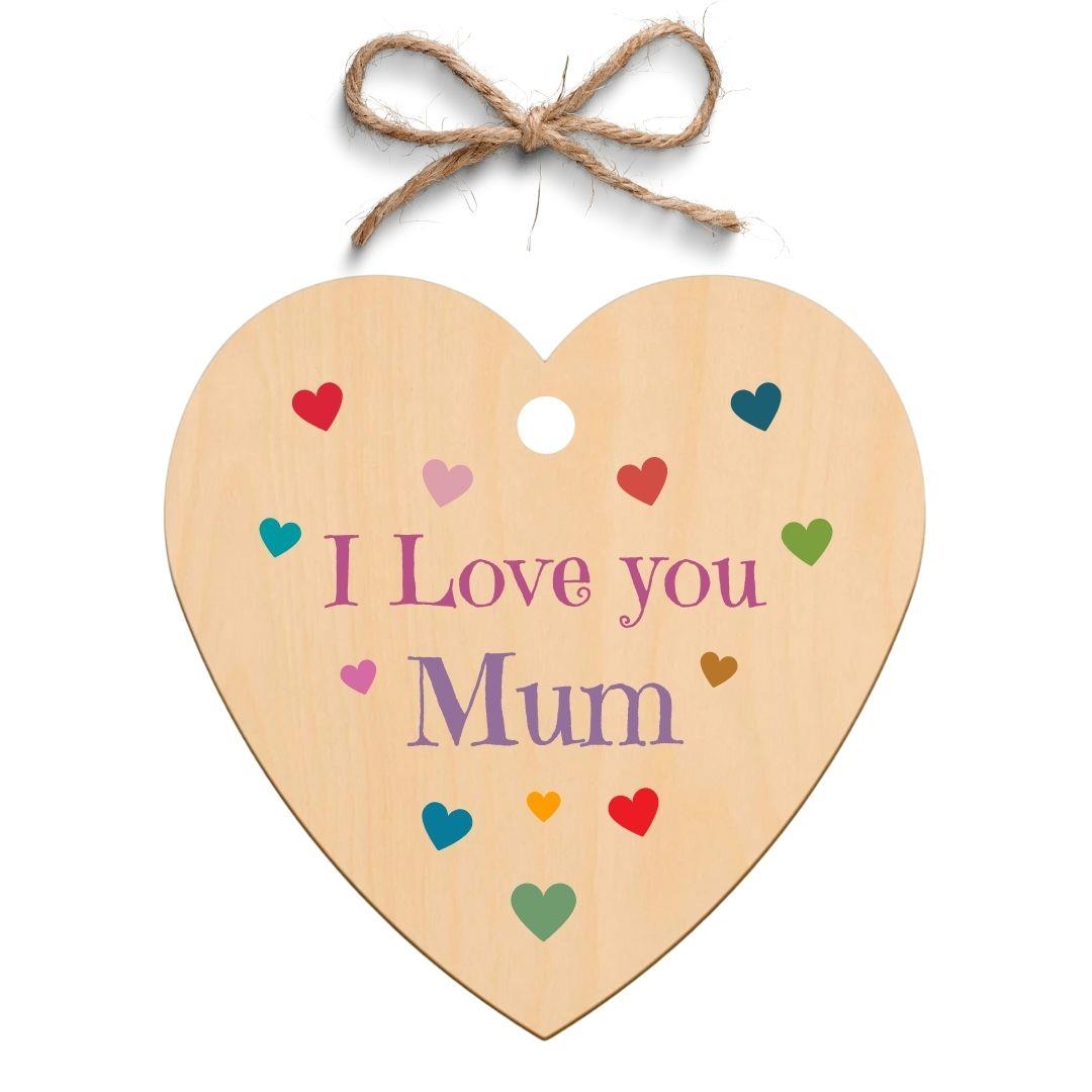 Second Ave I Love You Mum Wooden Hanging Heart Gift Plaque Mothers Day Birthday Christmas Gift