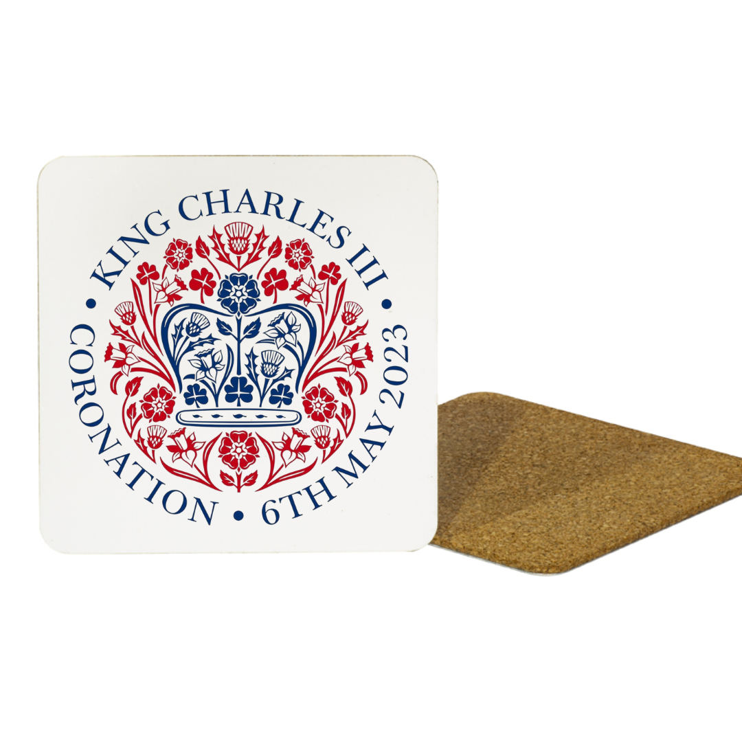 Second Ave King Charles III Royal Coronation Emblem White MDF Coaster Keepsake Memorabilia Gift