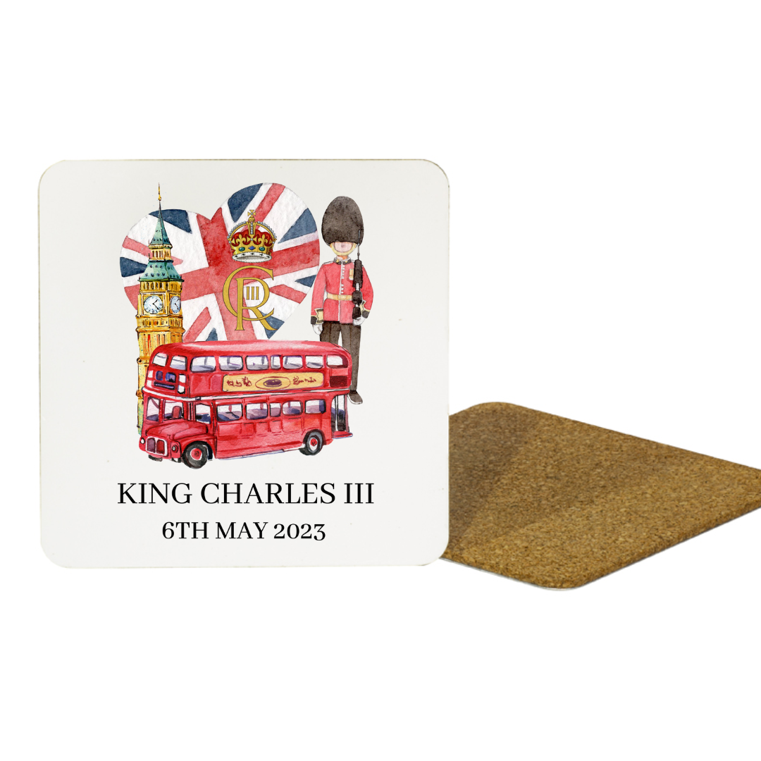 Second Ave King Charles III Royal Coronation Great Britain London White MDF Coaster Keepsake Memorabilia Gift