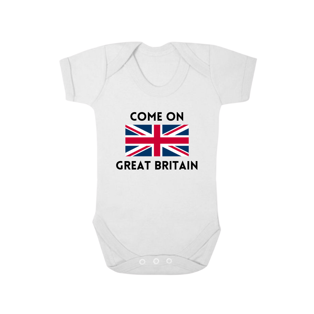 Second Ave Come on Great Britain Supporter Olympics Baby Grow Vest White Shortsleeve Babygrow Bodysuit