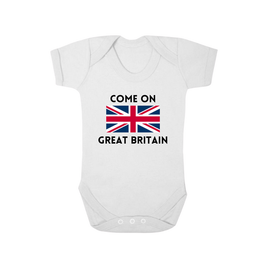 Second Ave Come on Great Britain Supporter Olympics Baby Grow Vest White Shortsleeve Babygrow Bodysuit