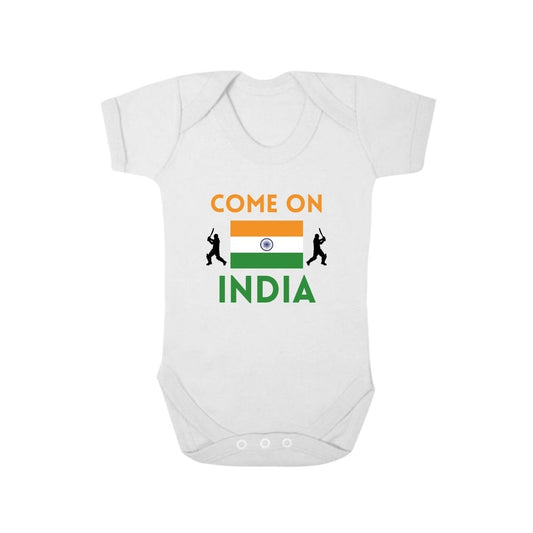 Second Ave Come on India Cricket Baby Grow Vest White Shortsleeve Babygrow Bodysuit