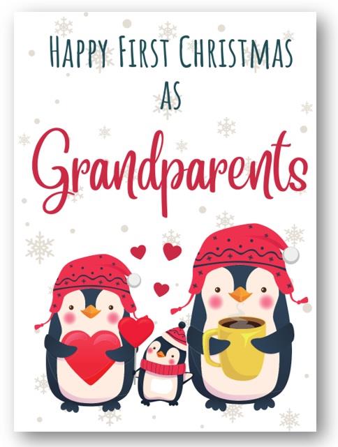 Second Ave Happy First Christmas as Grandparents Penguin Xmas Holiday Festive Greetings Card