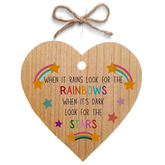 Second Ave Look For Rainbows and Stars Cherry Wood Hanging Friendship Heart Gift Plaque