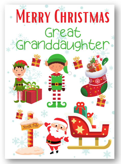 Second Ave Great Granddaughter Santa Elf Workshop Children's Kids Christmas Xmas Holiday Festive Greetings Card