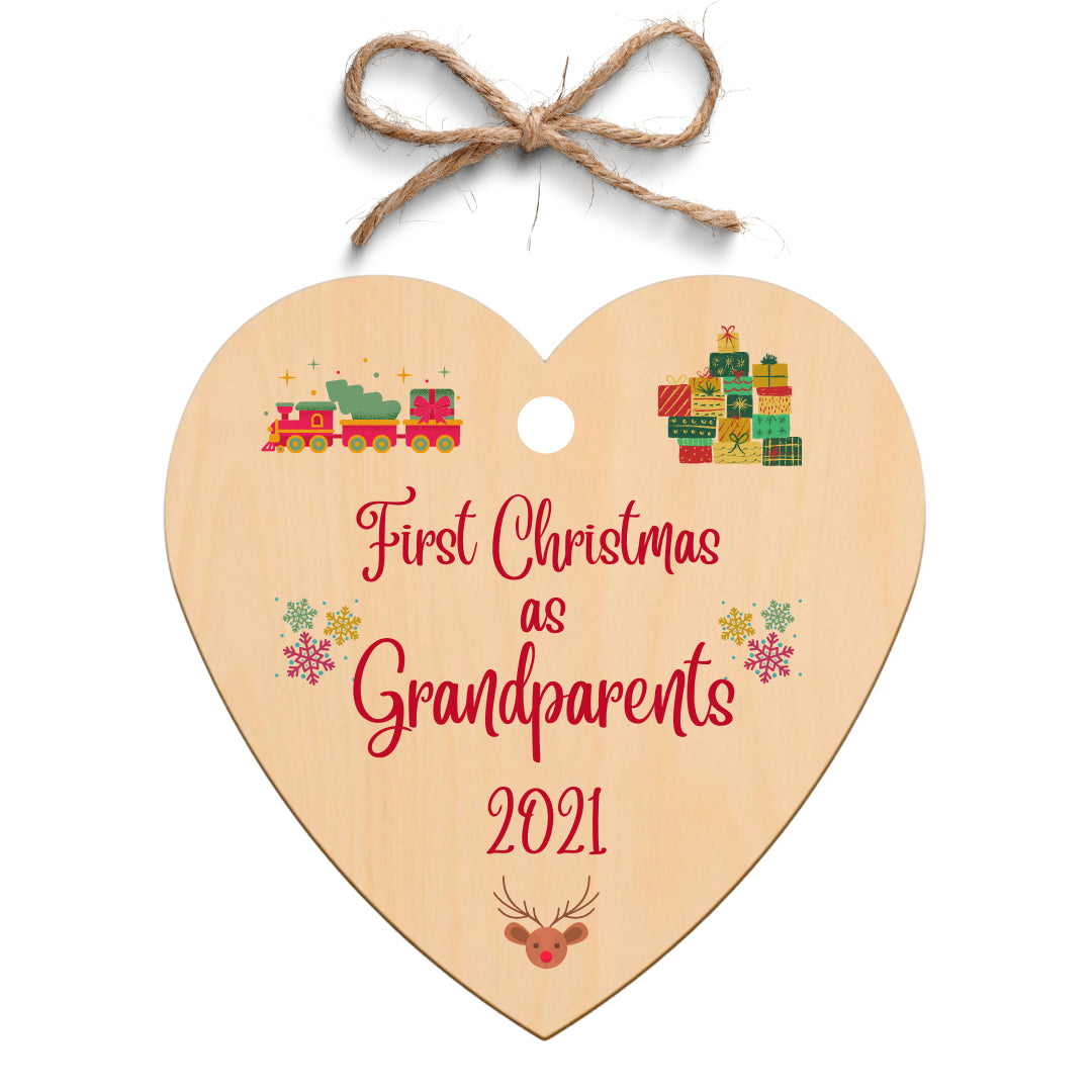 Second Ave First Christmas as Grandparents Wooden Hanging Heart Christmas Xmas Tree Decoration Bauble