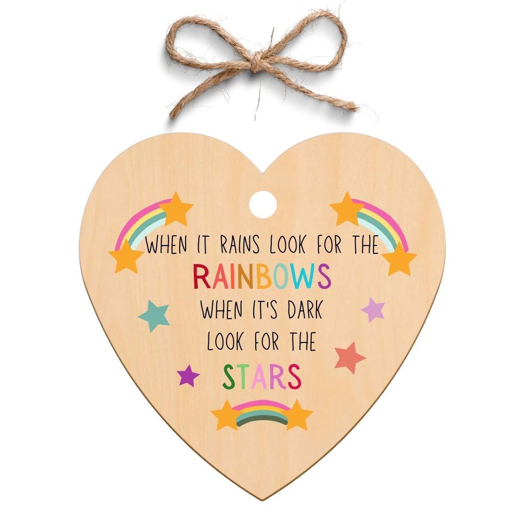 Second Ave Look For Rainbows and Stars Wooden Hanging Friendship Heart Gift Plaque