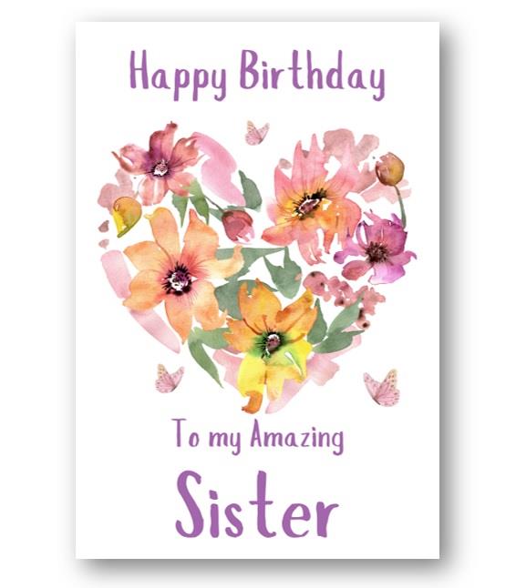 Second Ave Sister Flower Heart Cute Happy Birthday Card Greetings Card For Her