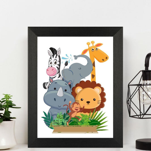 Second Ave A4 Black Framed Children's Kids Safari Animal Nursery Print Poster Wall Art