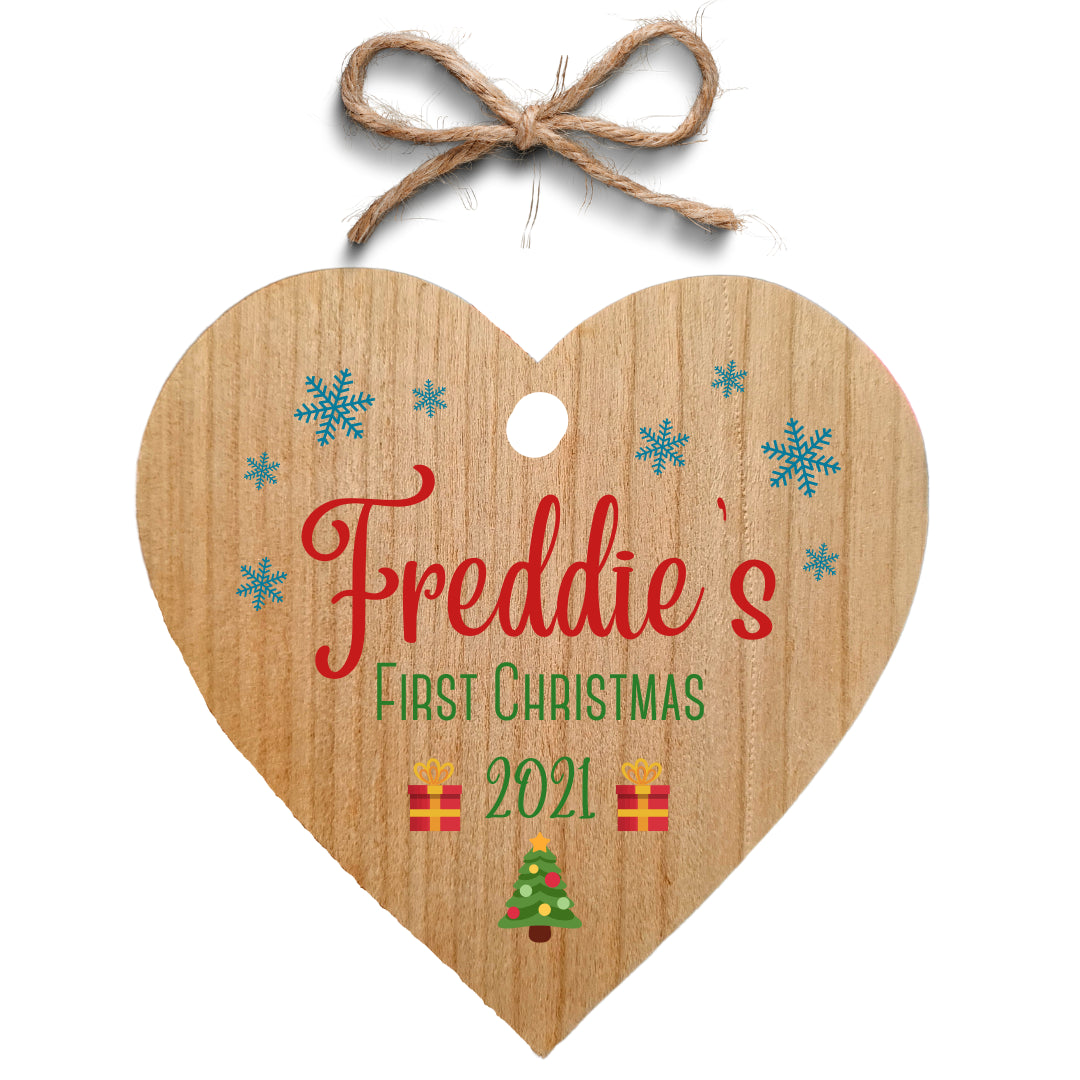 Second Ave Personalised Baby First Christmas Cherry Wood Hanging Heart Christmas Xmas Tree Decoration Bauble