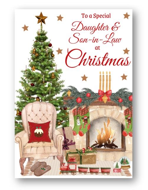 Second Ave Daughter & Son-in-Law Christmas Home Fireplace Xmas Holiday Festive Greetings Card