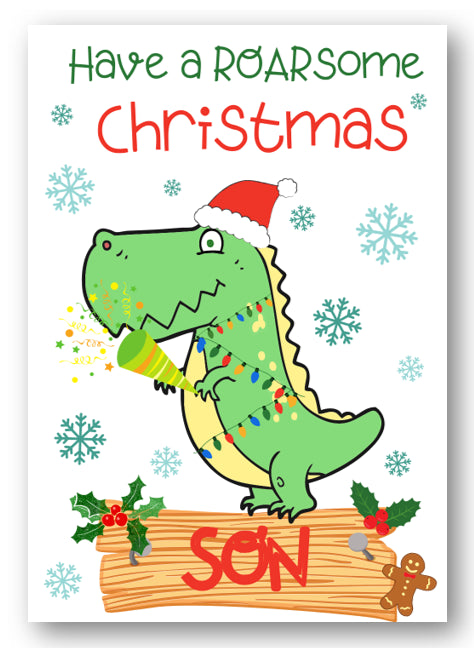 Second Ave Son Dinosaur Children's Kids Christmas Xmas Holiday Festive Greetings Card