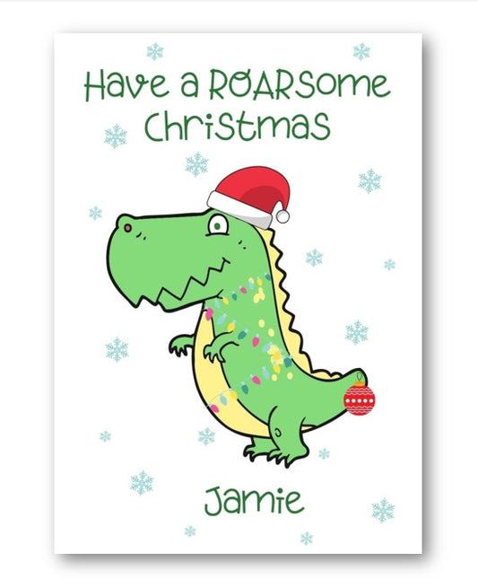 Second Ave Personalised Kids Children's Dinosaur Christmas Xmas Holiday Festive Greetings Card