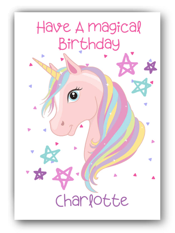 Second Ave Personalised Children's Kids Magical Unicorn Birthday Card Custom Greetings Card