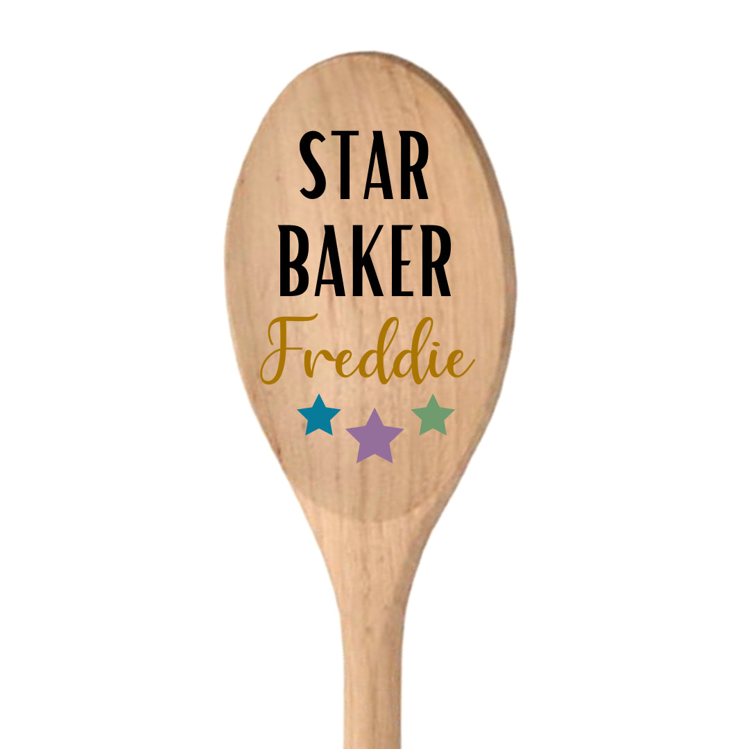 Second Ave Personalised Star Baker 12" Wooden Spoon Chef Baking Novelty Gift