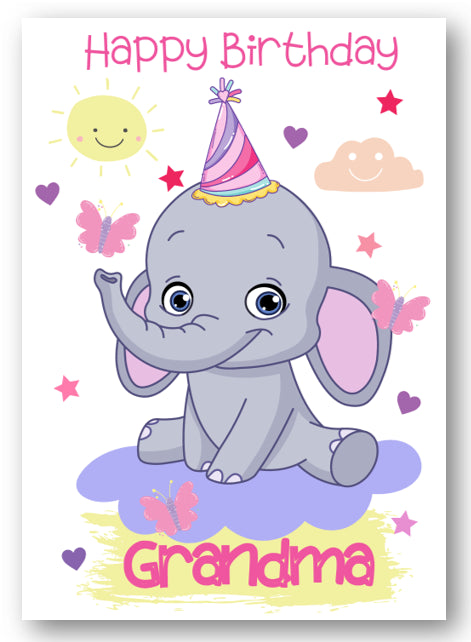 Second Ave Grandma Children's Kids Elephant Birthday Card For Her Greetings Card