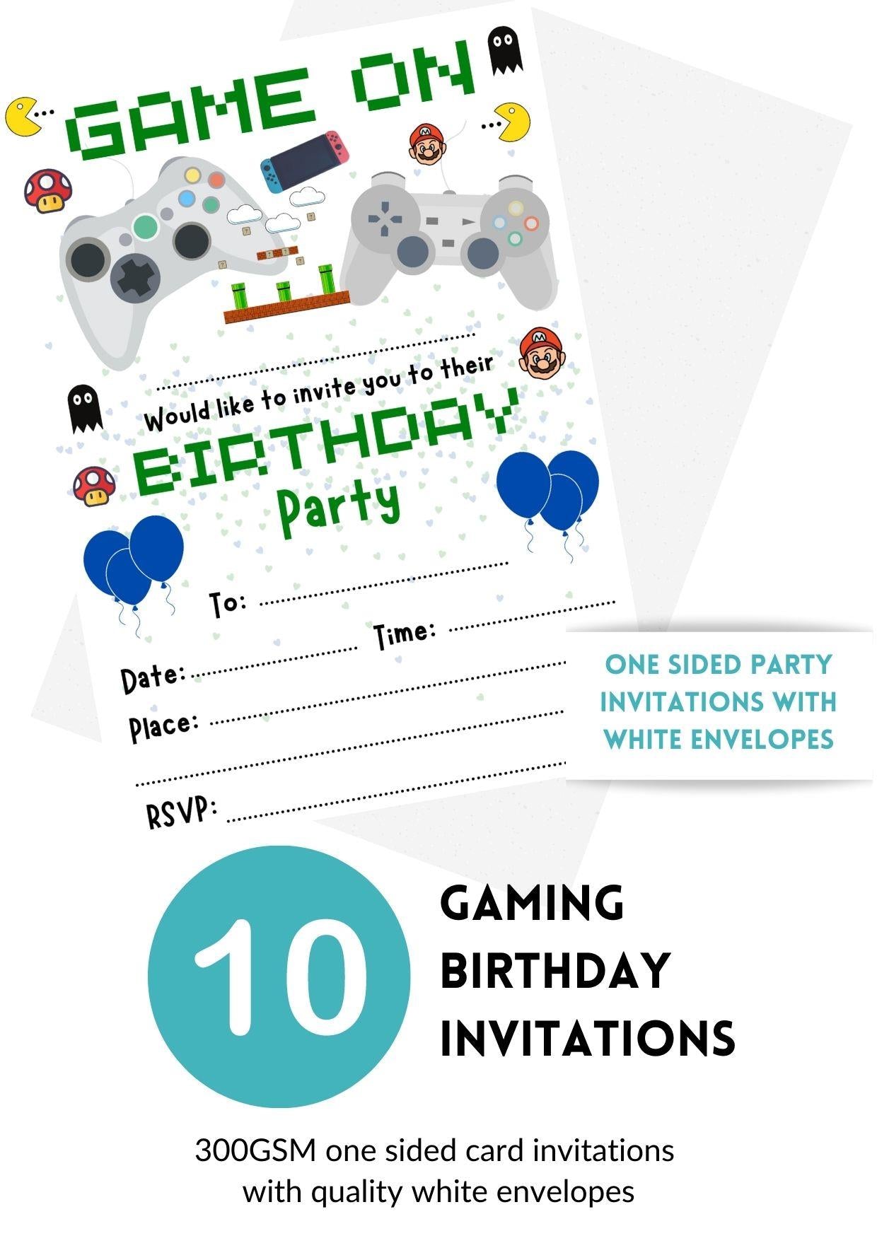 Second Ave 10 Pack Gamer Gaming Birthday Party Invitations Invite With Envelopes For Children Boys or Girls