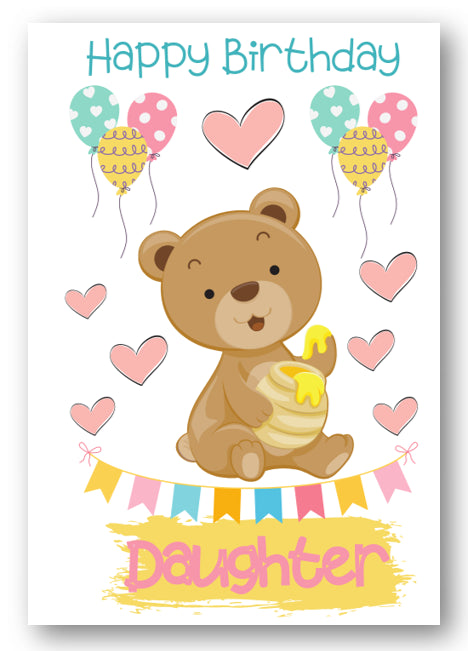 Second Ave Daughter Children's Kids Bear Birthday Card For Her Greetings Card