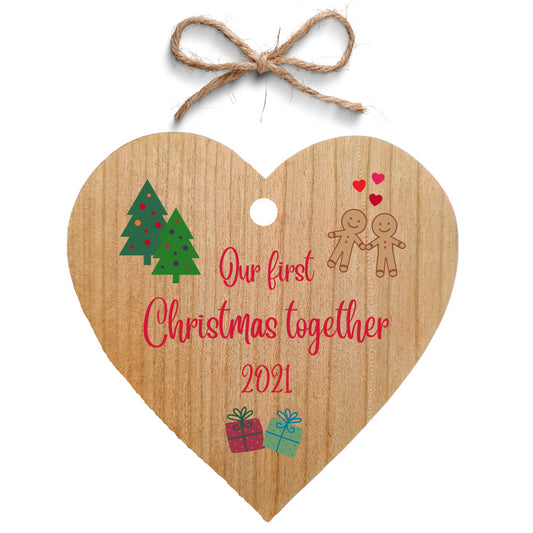 Second Ave Our First Christmas Together Cherry Wood Hanging Heart Christmas Xmas Tree Decoration Bauble