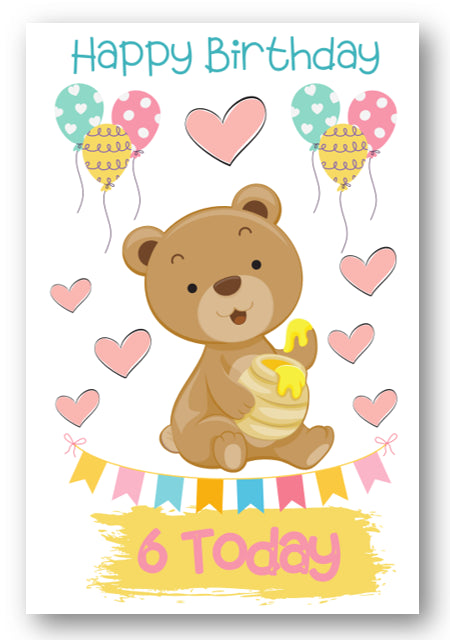 Second Ave Age 6 Children's Kids Bear 6th Birthday Card Greetings Card