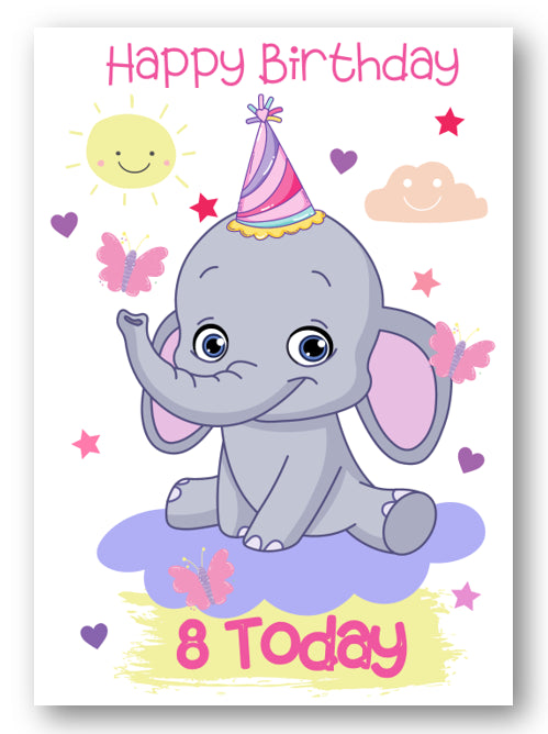 Second Ave Age 8 Children's Kids Elephant 8th Birthday Card Greetings Card