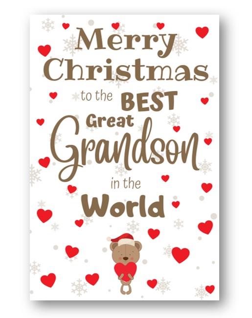 Second Ave Best Great Grandson Bear Children's Kids Christmas Xmas Holiday Festive Greetings Card