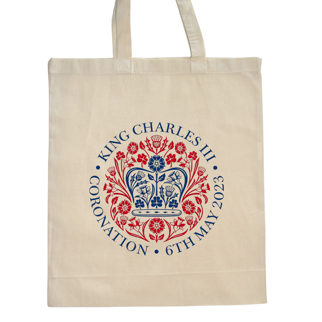 Second Ave Natural Cotton Canvas King Charles III Royal Coronation Emblem Logo Celebration Souvenir Gift Bag