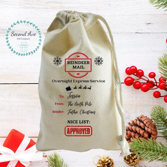 Second Ave Cute Personalised Reindeer Mail Christmas Xmas Santa Sack Bag Gift