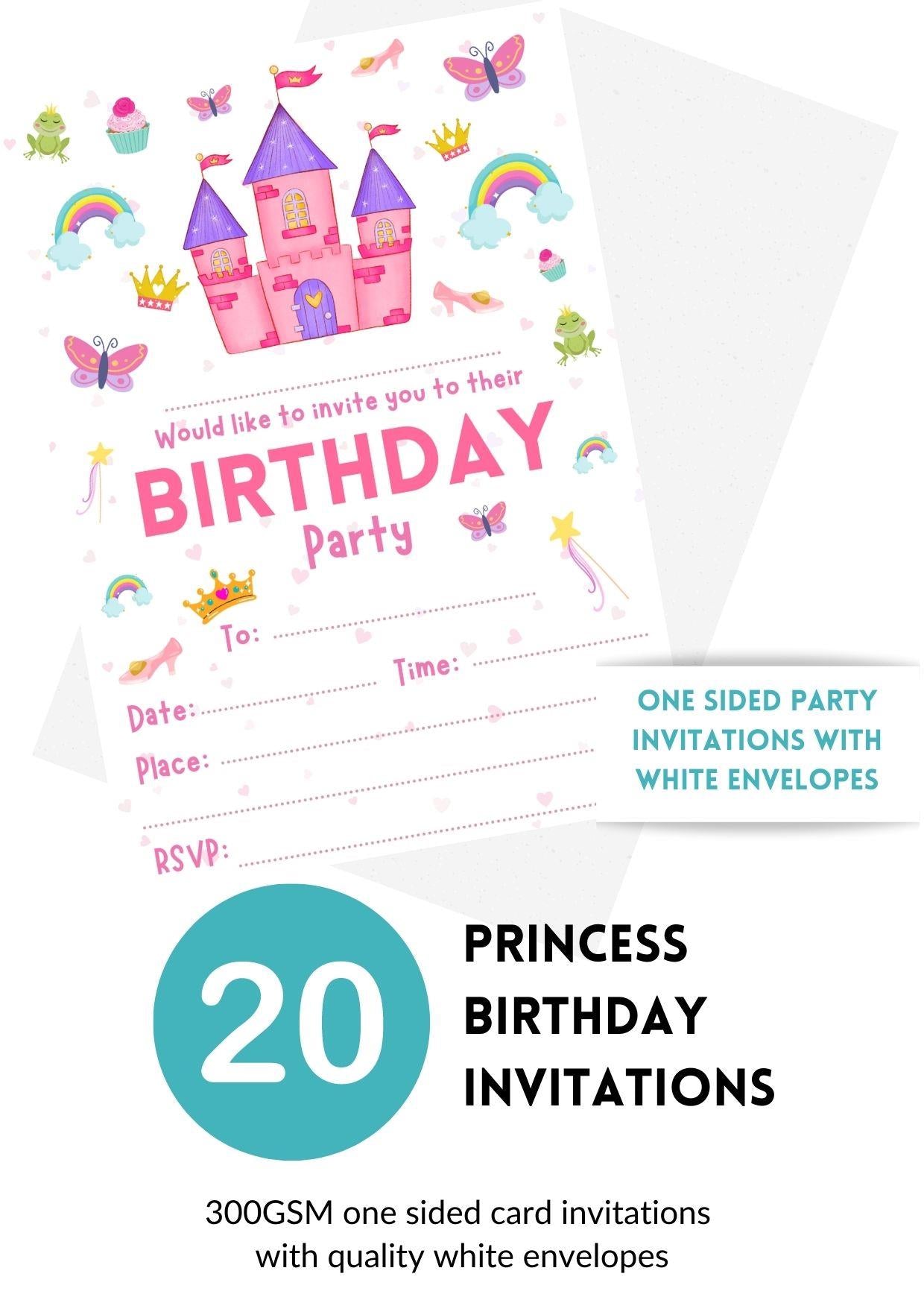 Second Ave 20 Pack Princess Birthday Party Invitations Invite With Envelopes For Children Girls