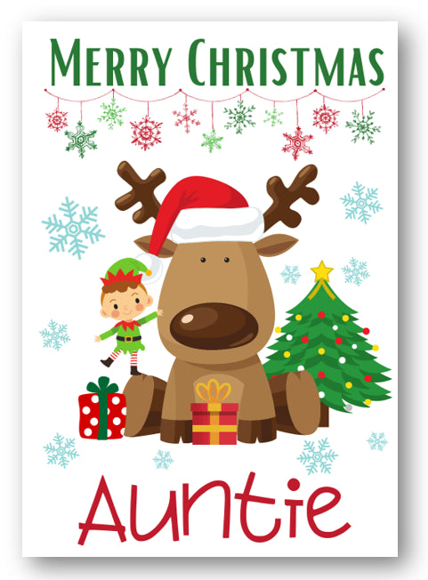 Second Ave Auntie Reindeer Elf Children's Kids Christmas Xmas Holiday Festive Greetings Card