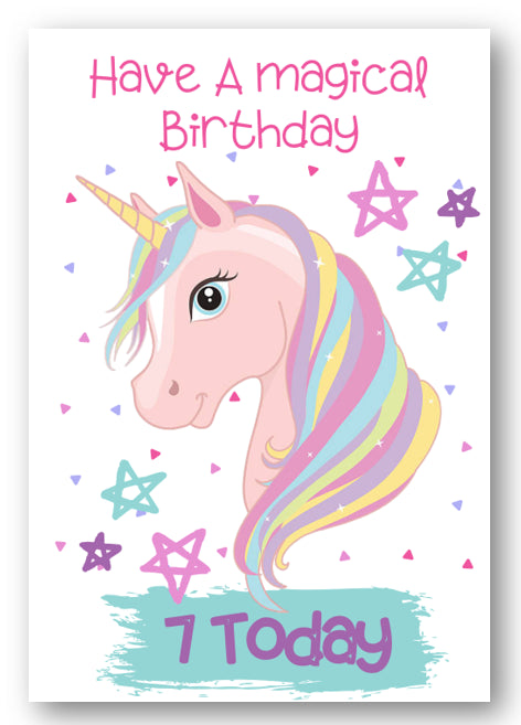 Second Ave Age 7 Children's Kids Magical Unicorn 7th Birthday Card Greetings Card